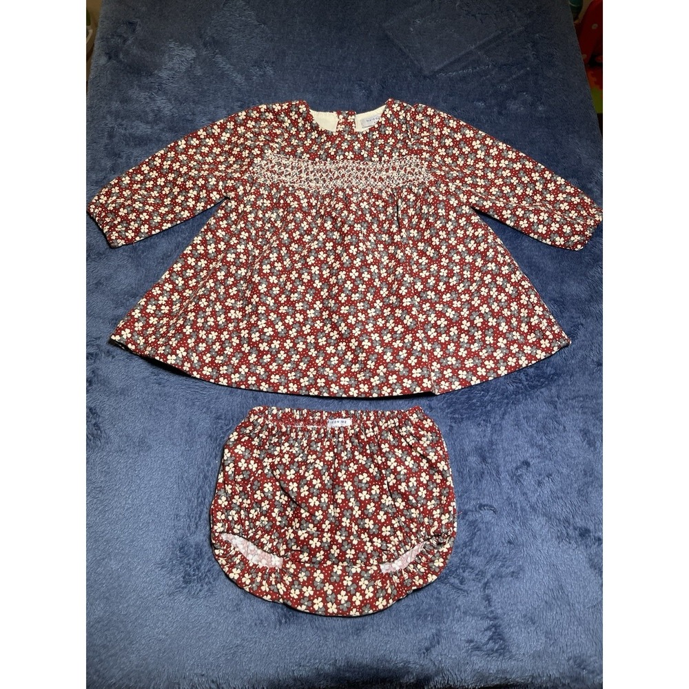MAISON ME Baby Jillian Dress with Bubble, Berry & Cream Floral 3-6‎ Mo Corduroy